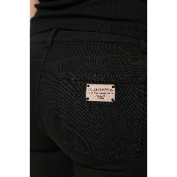 Black Cotton Logo Mid Waist Skinny Denim Jeans
