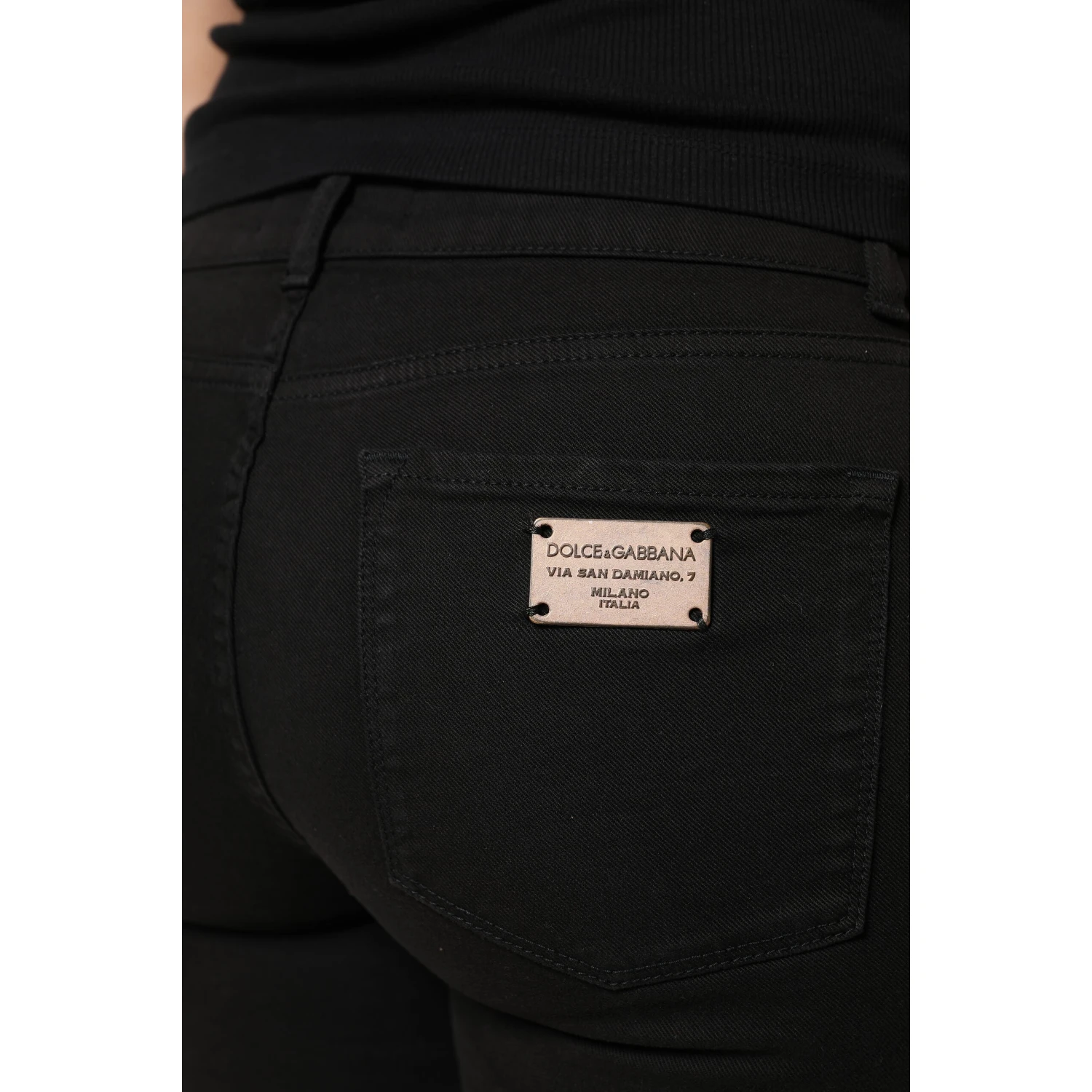Black Cotton Logo Mid Waist Skinny Denim Jeans