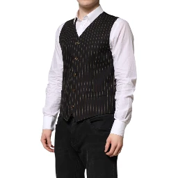 Black Stripes Wool Formal Men Waistcoat Vest