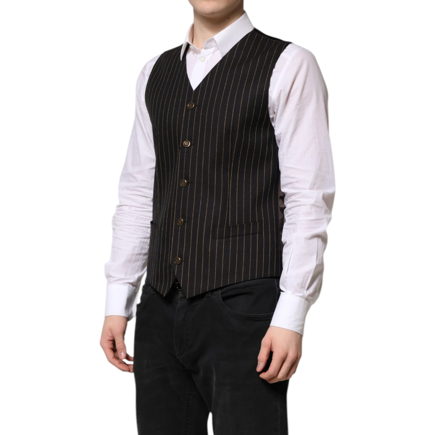Black Stripes Wool Formal Men Waistcoat Vest