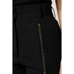 Black Wool High Waist Zipper Tapered Pants