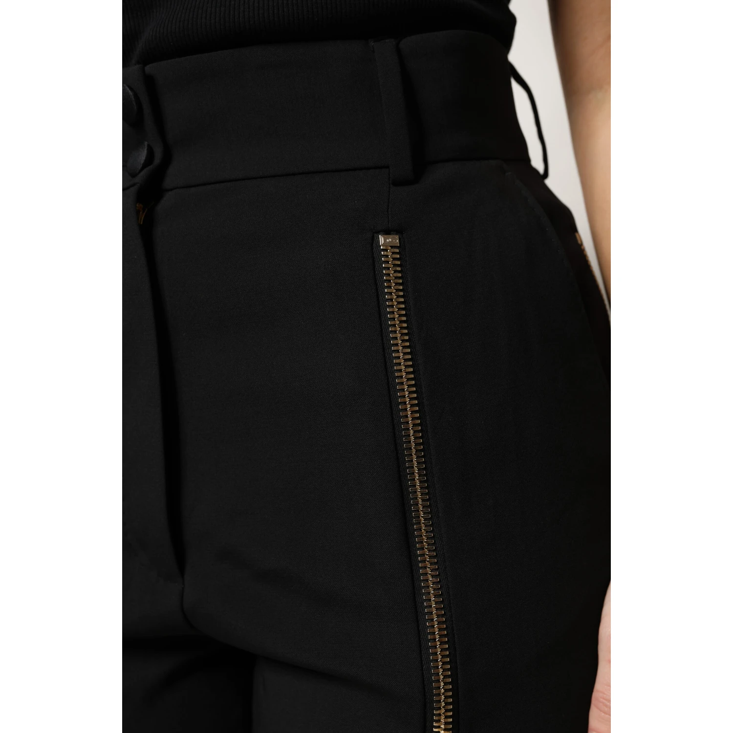 Black Wool High Waist Zipper Tapered Pants