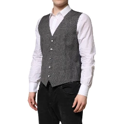 Gray Plaid Wool Formal Dress Waistcoat Vest