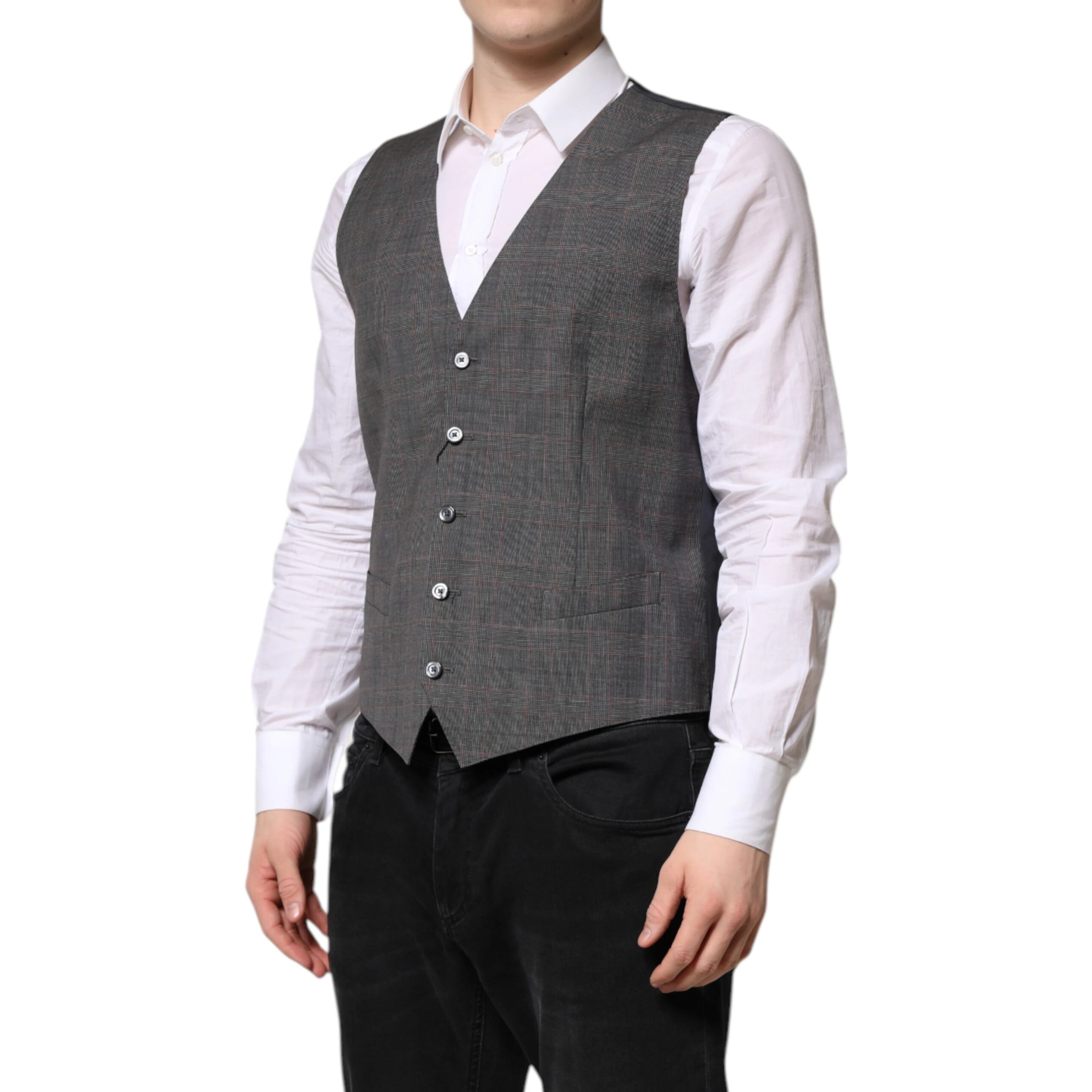Gray Plaid Wool Formal Dress Waistcoat Vest