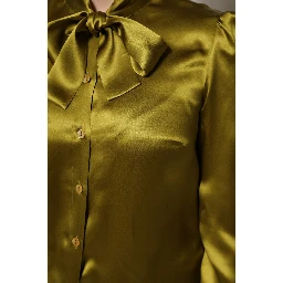Green Ascot Collar Long Sleeves Blouse Top