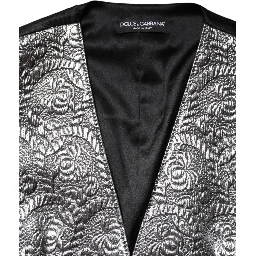 Silver Floral Jacquard Sleeveless Vest Top