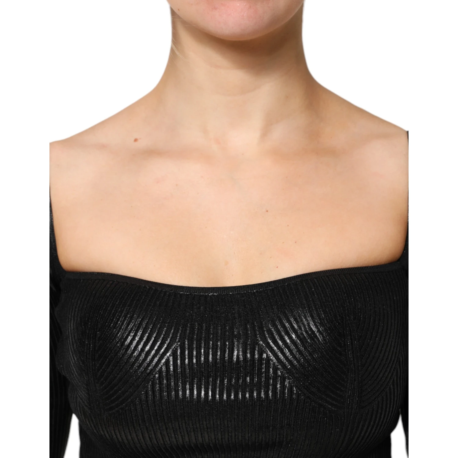 Black Viscose Long Sleeves Fitted Blouse Top