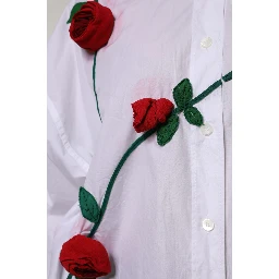 White Cotton Floral Appliques Dress Shirt Top