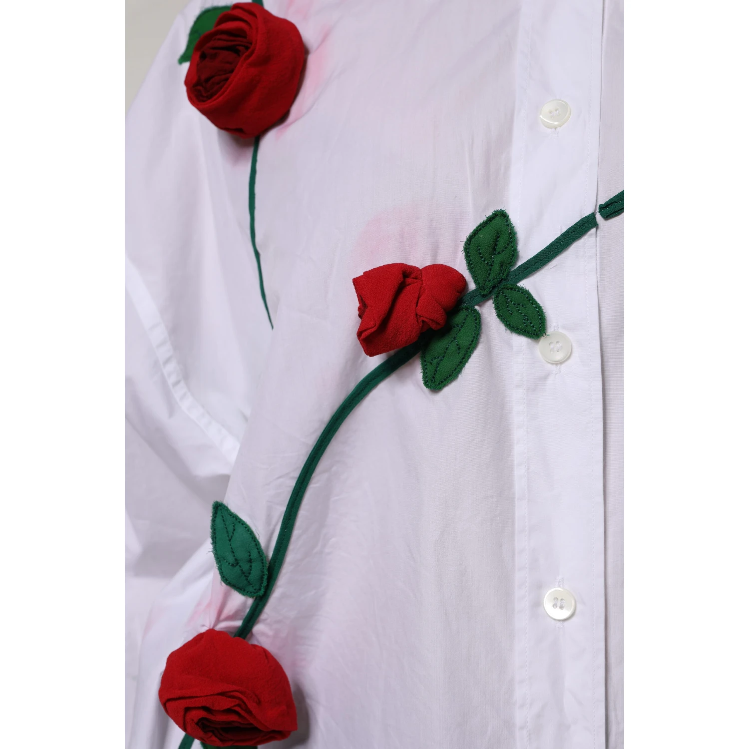 White Cotton Floral Appliques Dress Shirt Top