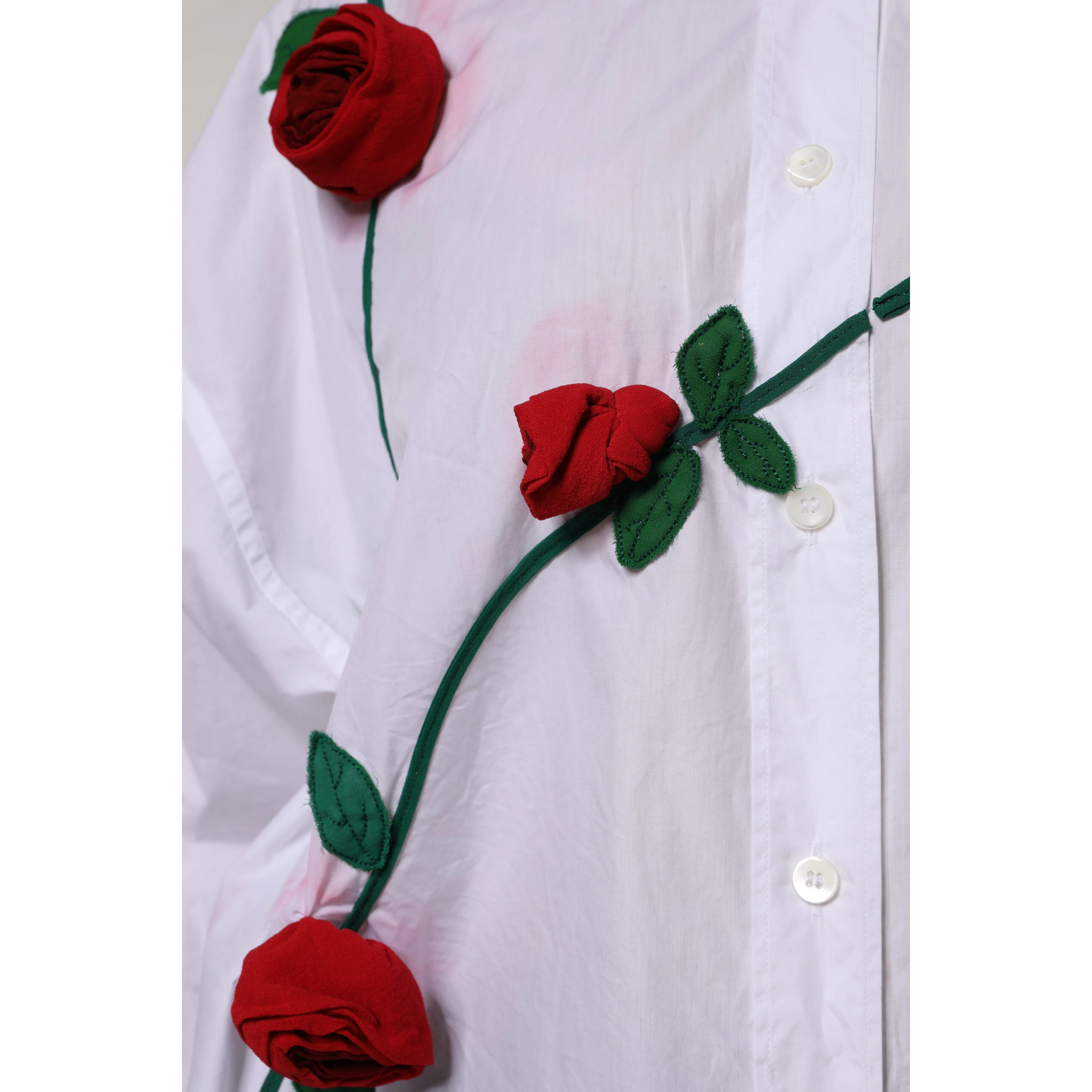 White Cotton Floral Appliques Dress Shirt Top