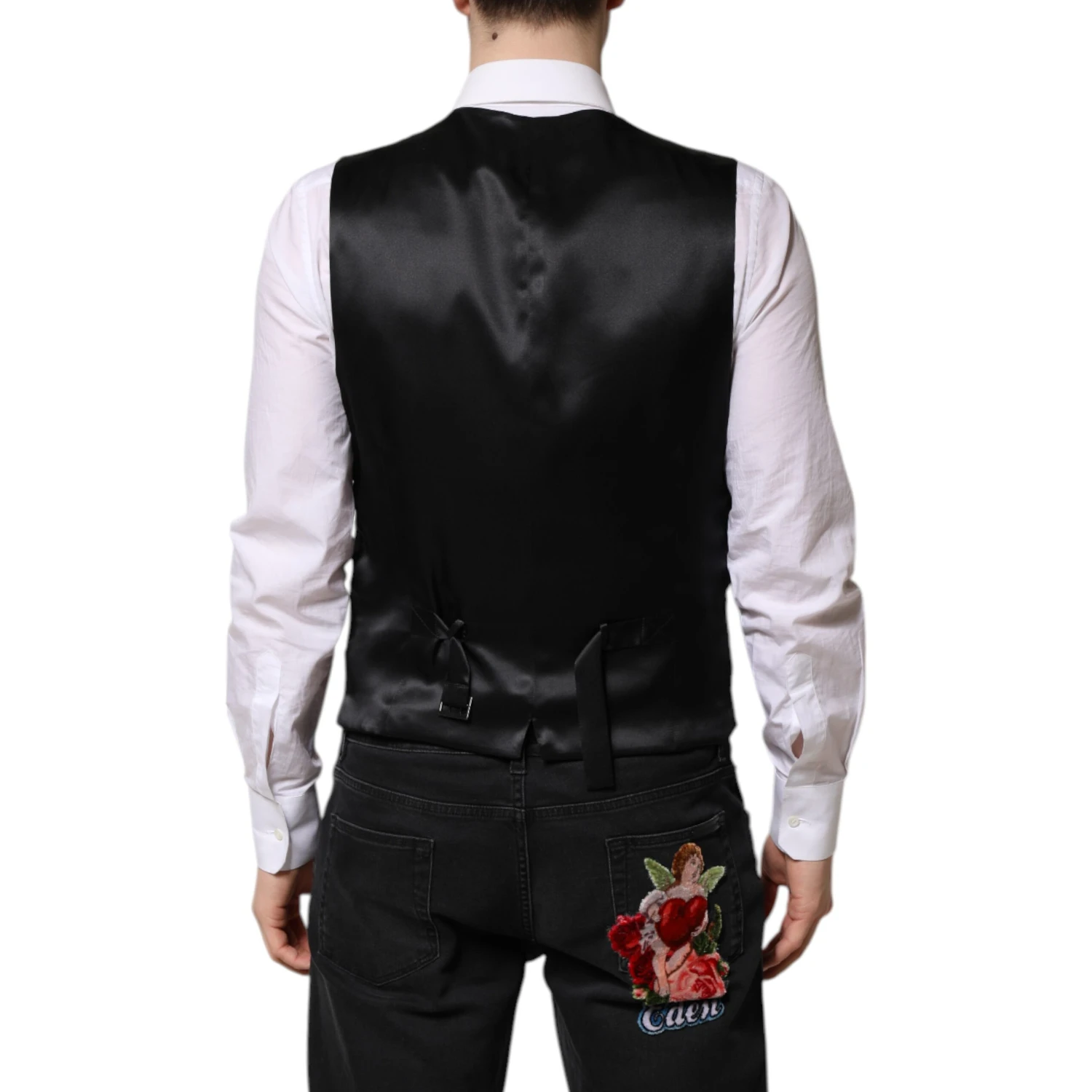 Pink Floral Satin Formal Men Waistcoat Vest