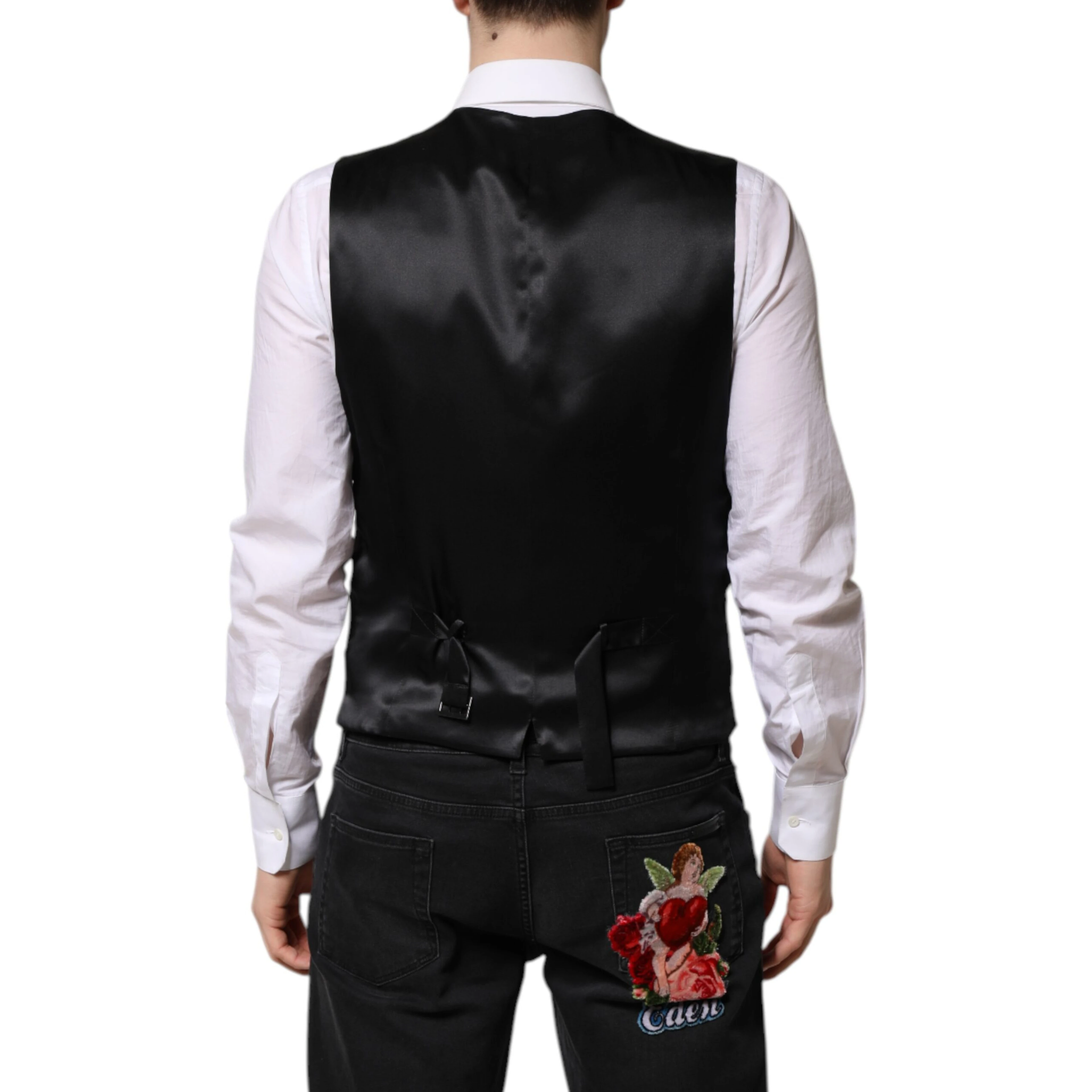 Pink Floral Satin Formal Men Waistcoat Vest