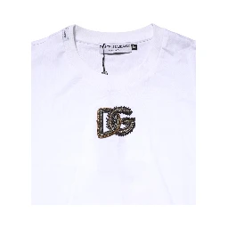 White Logo Embroidery Crew Neck T-shirt