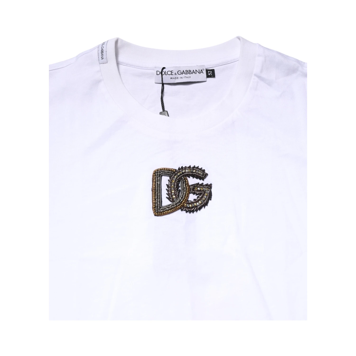 White Logo Embroidery Crew Neck T-shirt