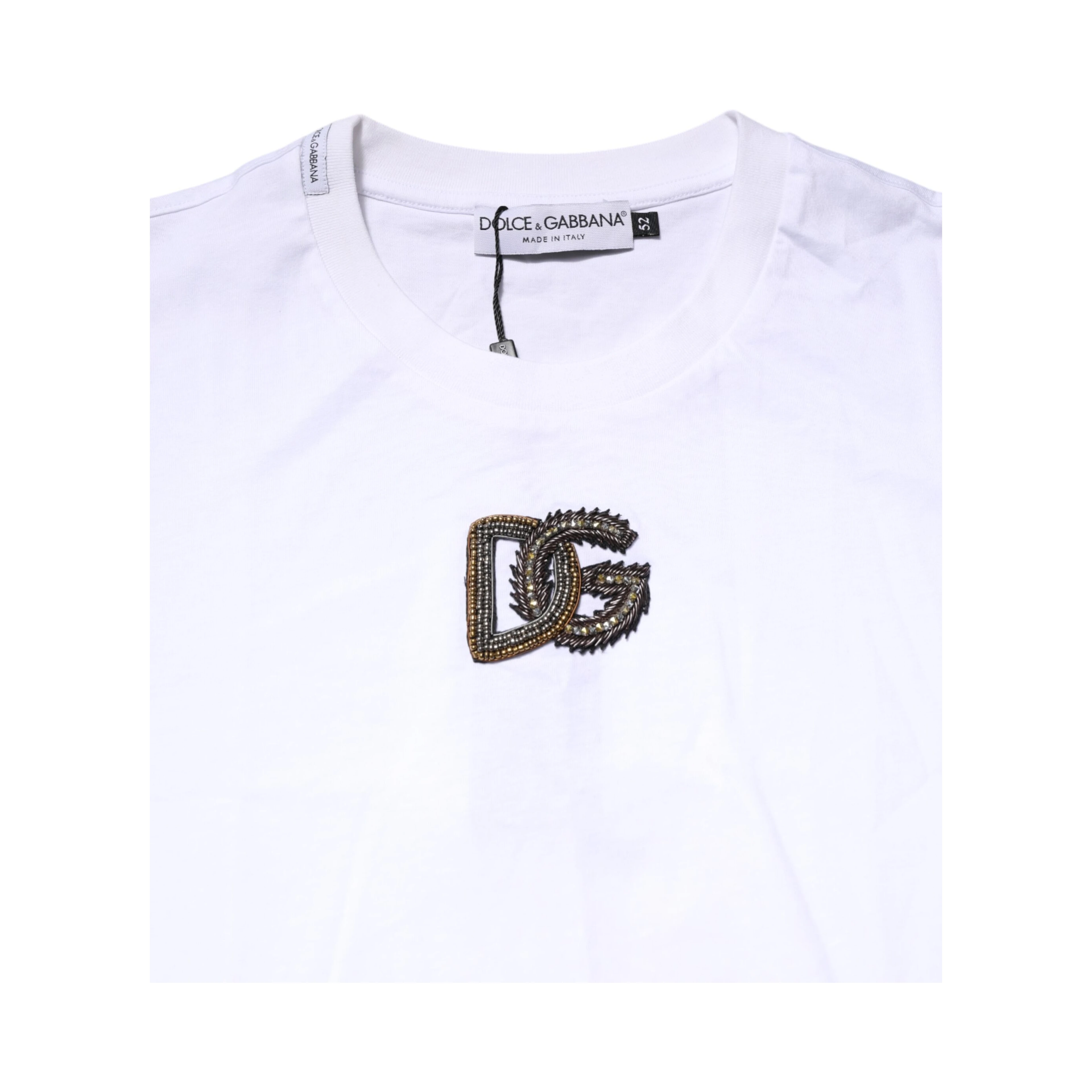 White Logo Embroidery Crew Neck T-shirt
