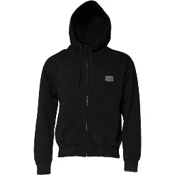 Black Logo Full Zip Hooded Men Sweatshirt Sweater