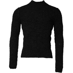 Black Wool Knit Crew Neck Pullover Sweater