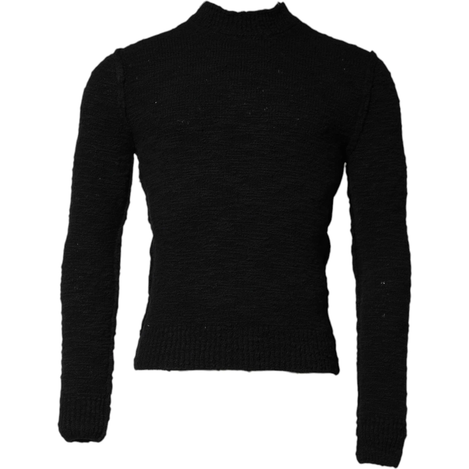 Black Wool Knit Crew Neck Pullover Sweater