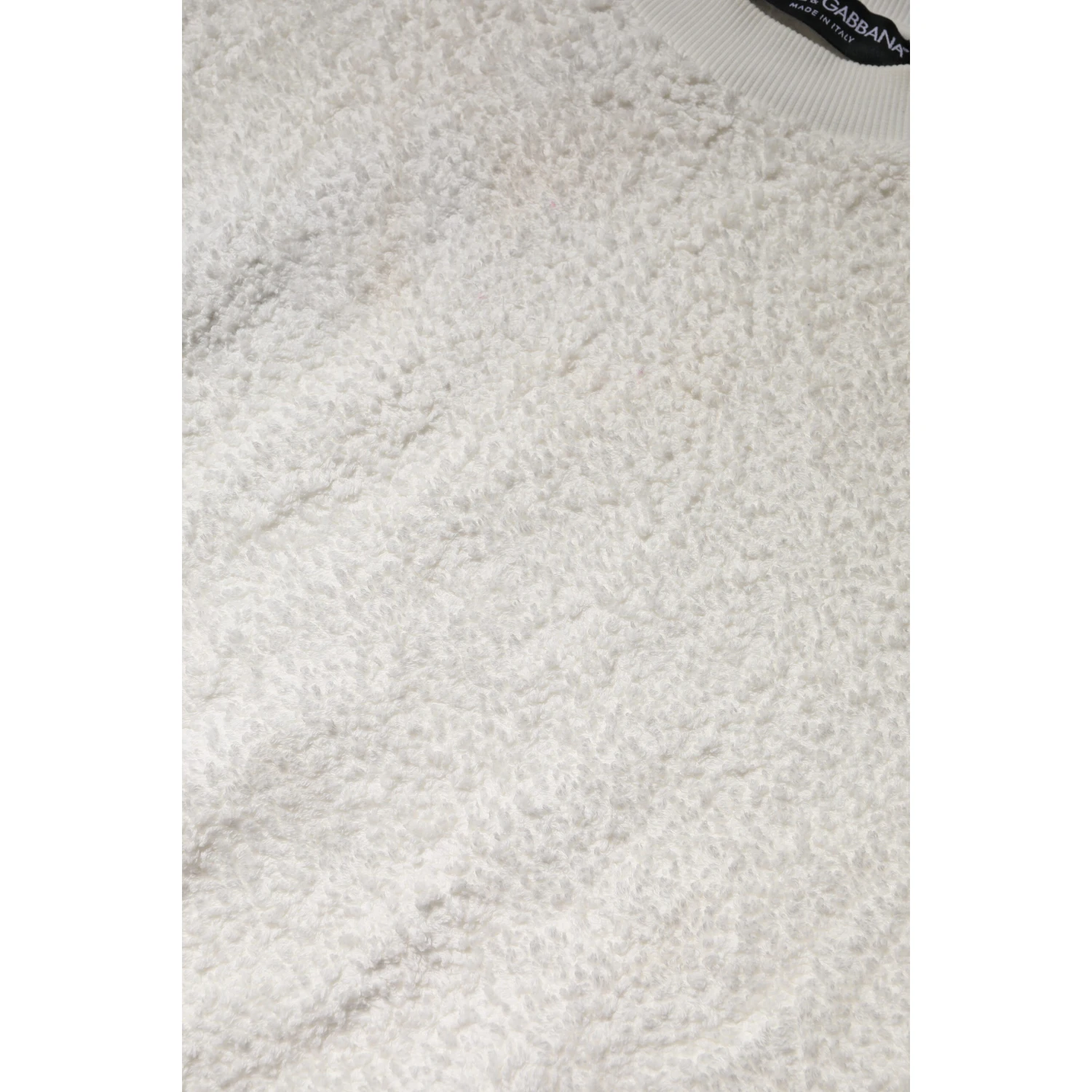 White Cotton Fleece Crew Neck Sweater