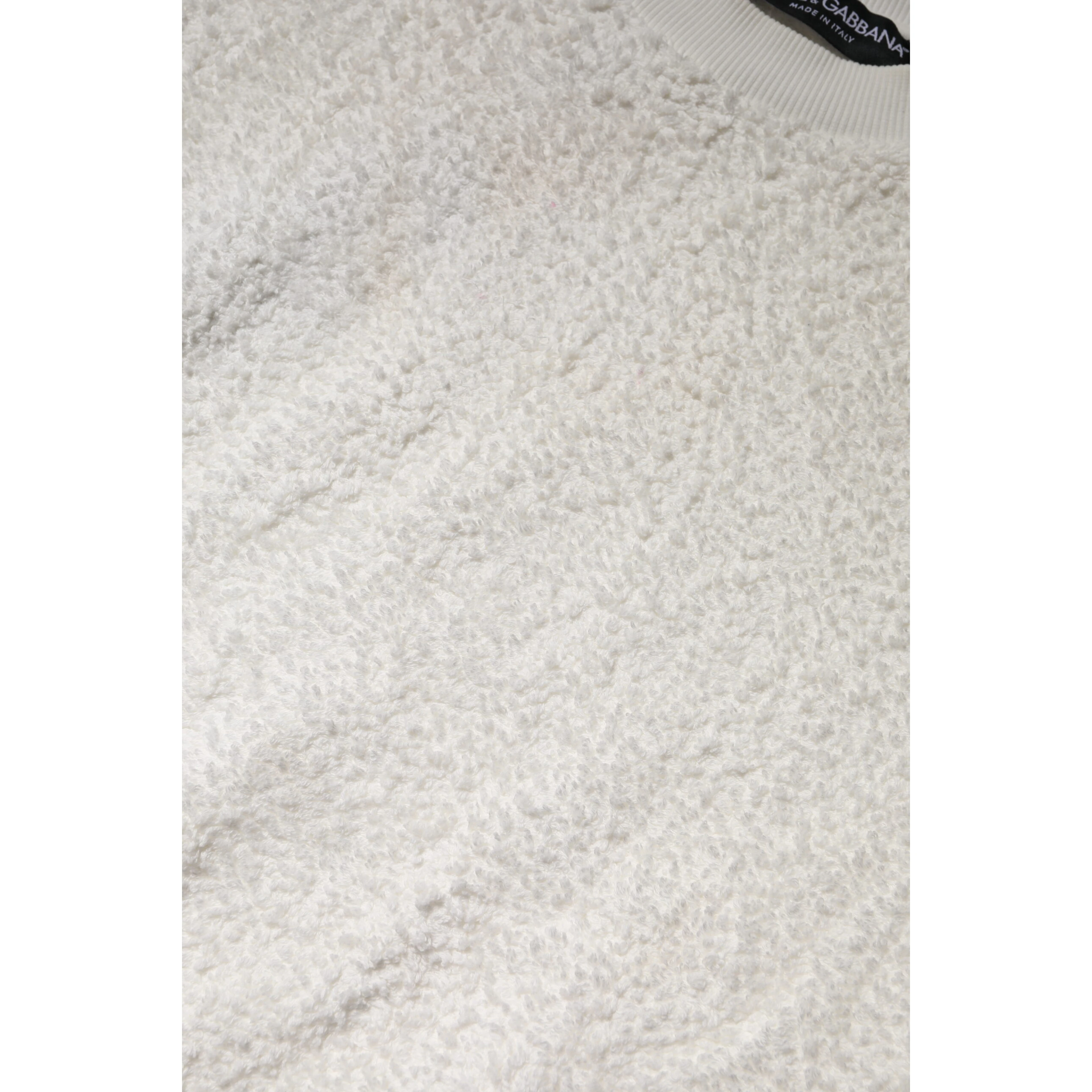 White Cotton Fleece Crew Neck Sweater