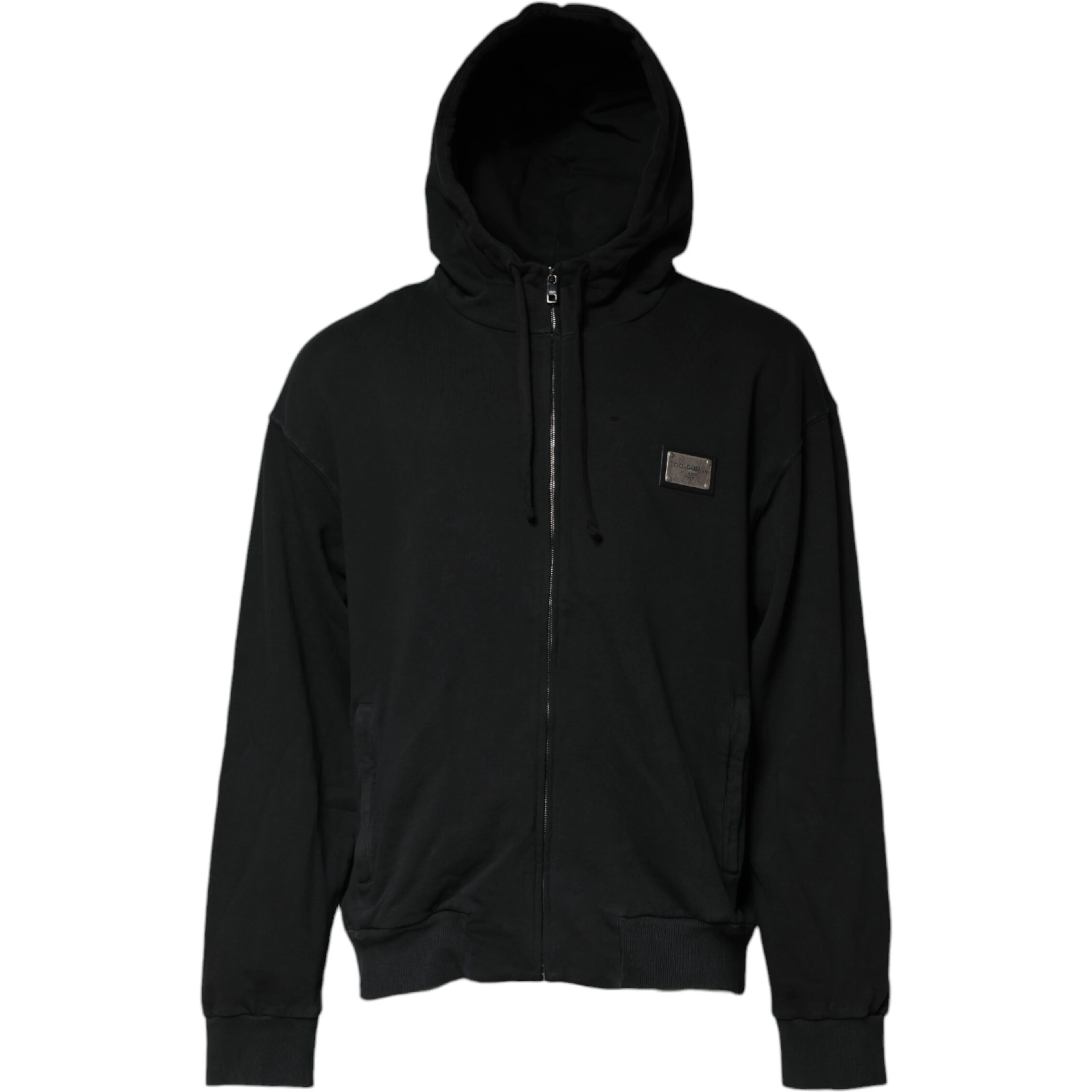 Black Logo Full Zip Hooded Men Sweatshirt Sweater