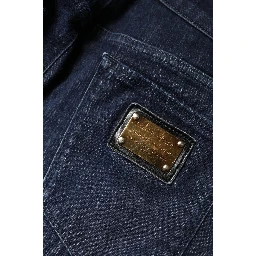 Dark Blue Cotton Skinny Cropped Denim Jeans