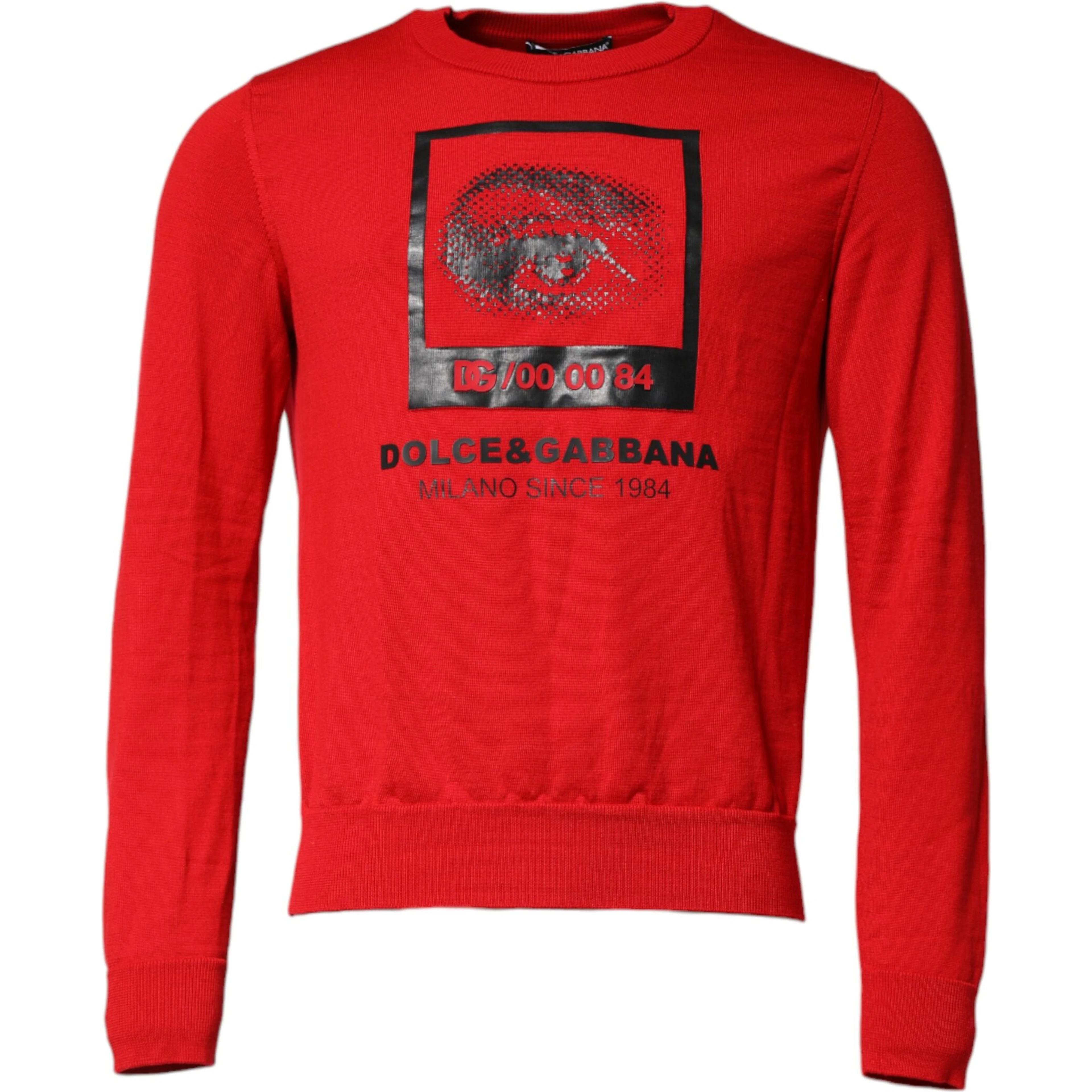 Red Eye Print Crew Neck Men Pullover Sweater