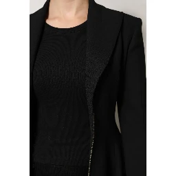 Black Polyester Single Breasted Trench Coat Jacket