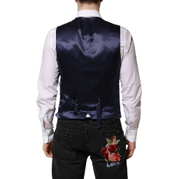 Dark Blue Logo Wool Formal Men Waistcoat Vest
