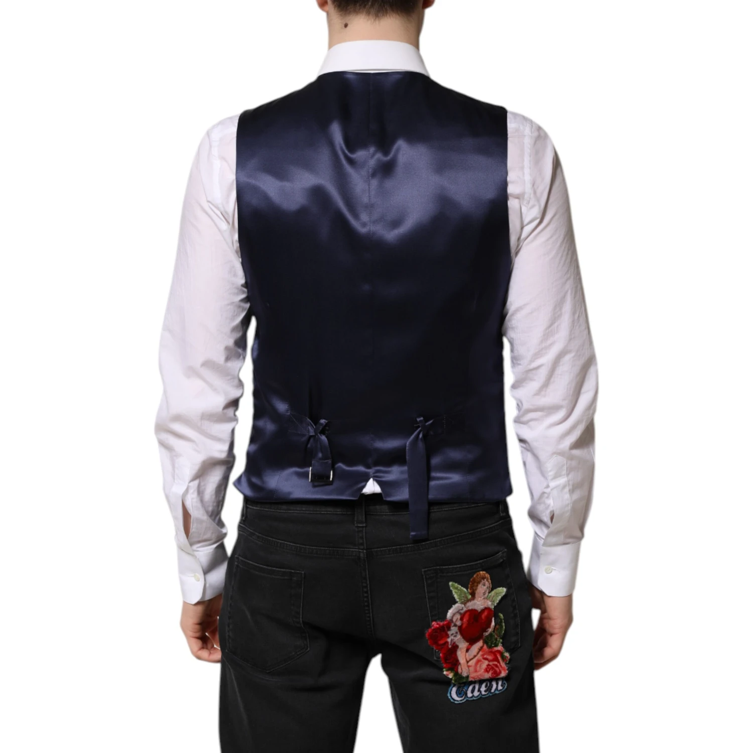 Dark Blue Logo Wool Formal Men Waistcoat Vest