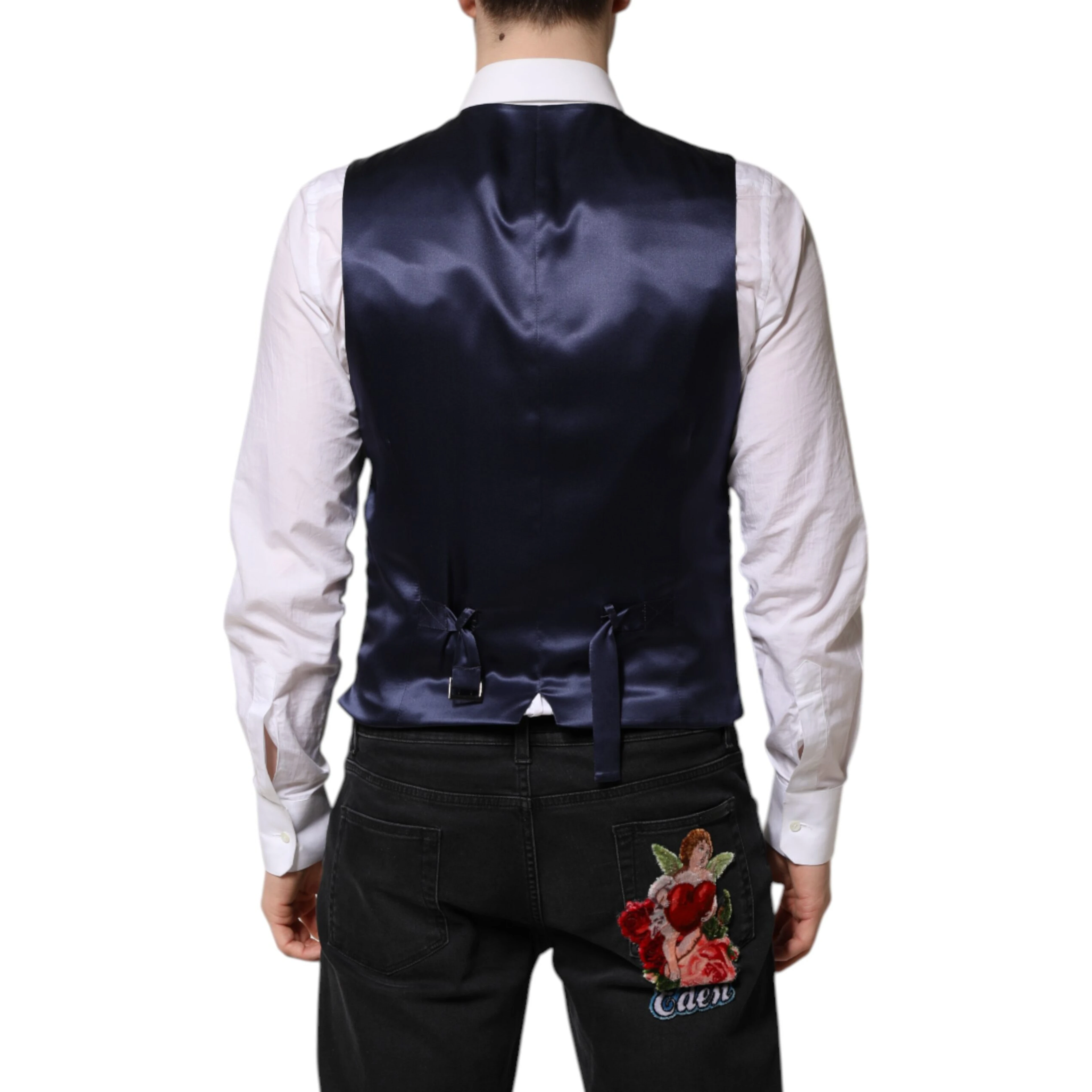 Dark Blue Logo Wool Formal Men Waistcoat Vest