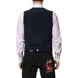 Blue Stripes Wool Formal Men Waistcoat Vest