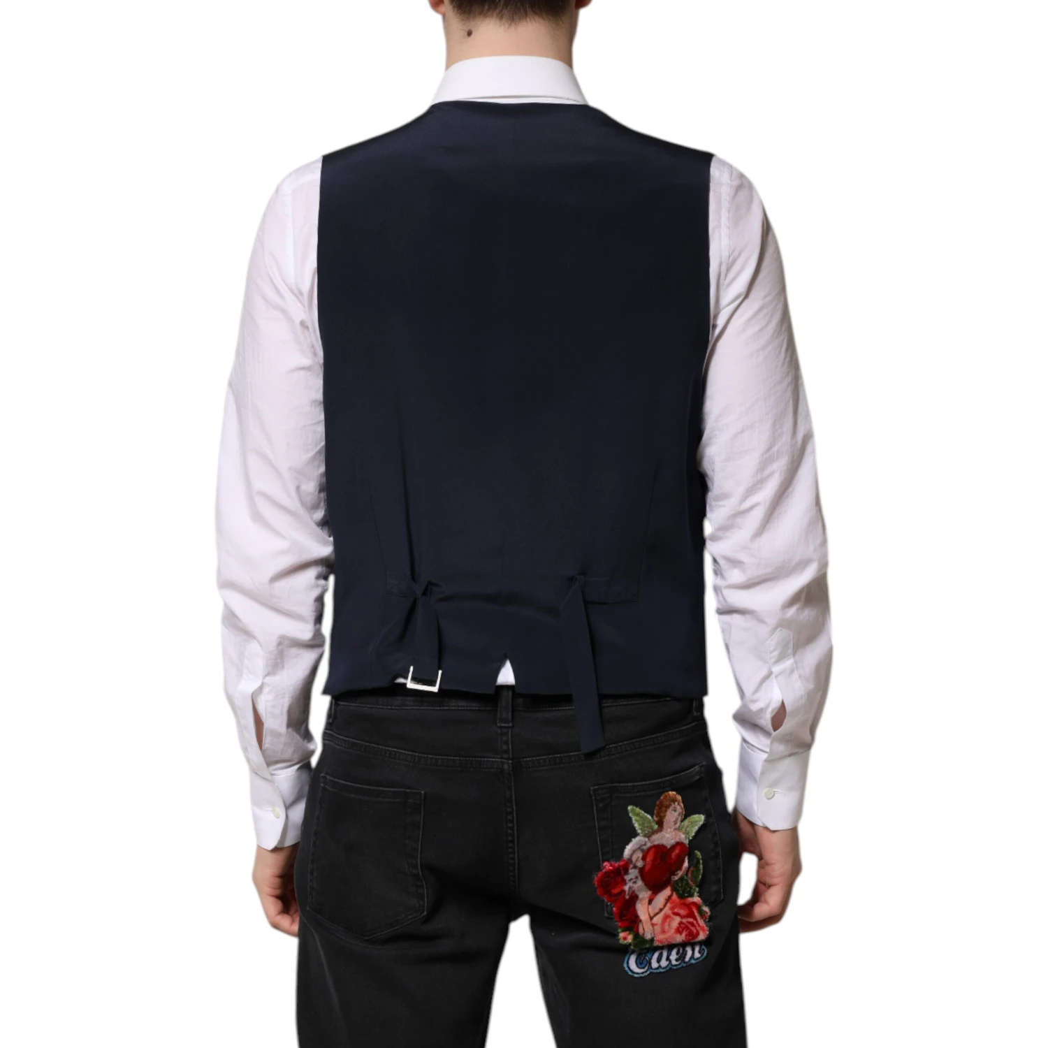 Blue Stripes Wool Formal Men Waistcoat Vest