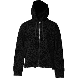 Black Leopard Full Zip Hooded Sweatshirt Sweater