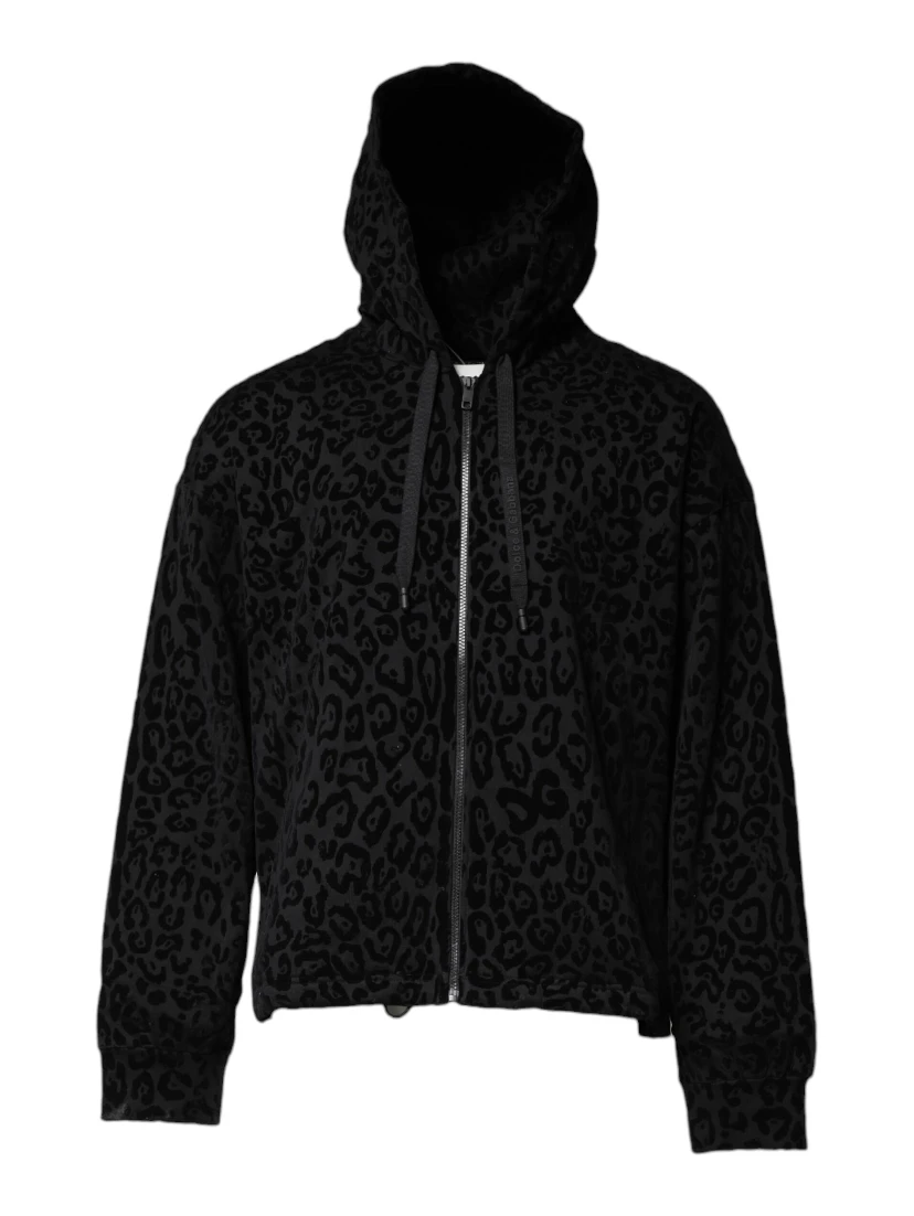 Black Leopard Full Zip Hooded Sweatshirt Sweater