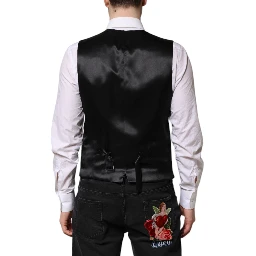 Black Gray Brocade Formal Men Waistcoat Vest