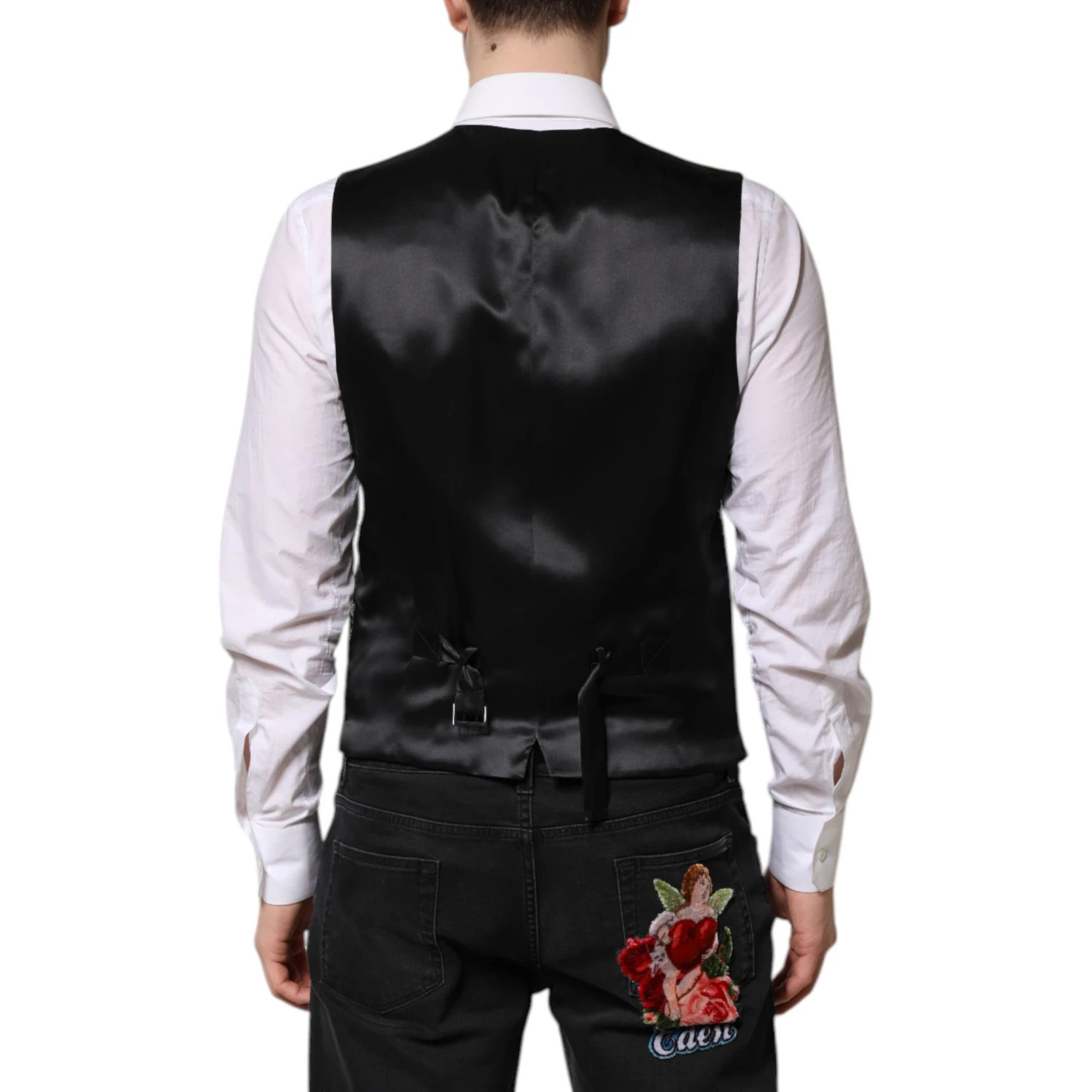 Black Gray Brocade Formal Men Waistcoat Vest