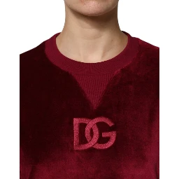 Red Cotton Velvet Crew Neck Pullover Sweater