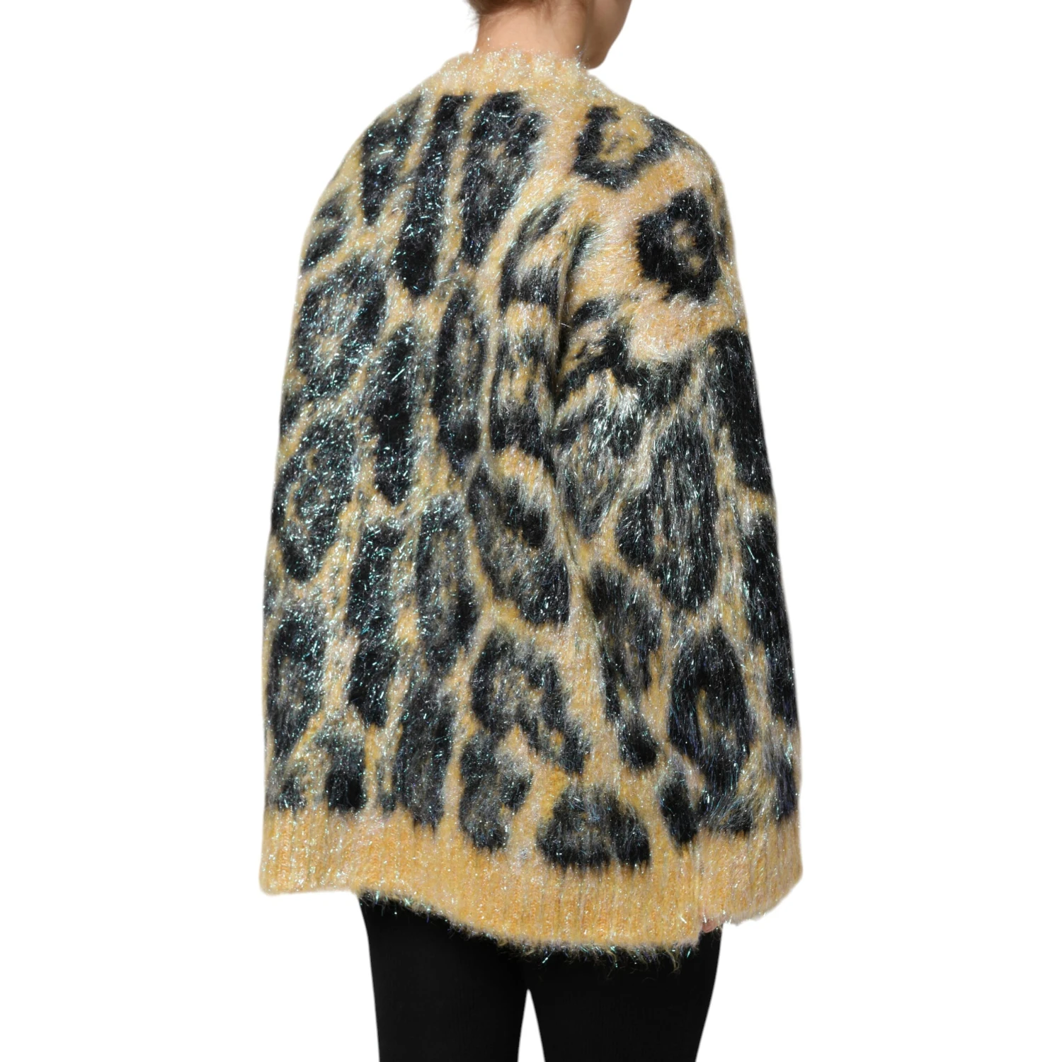 Multicolor Leopard Mohair Crew Neck Sweater