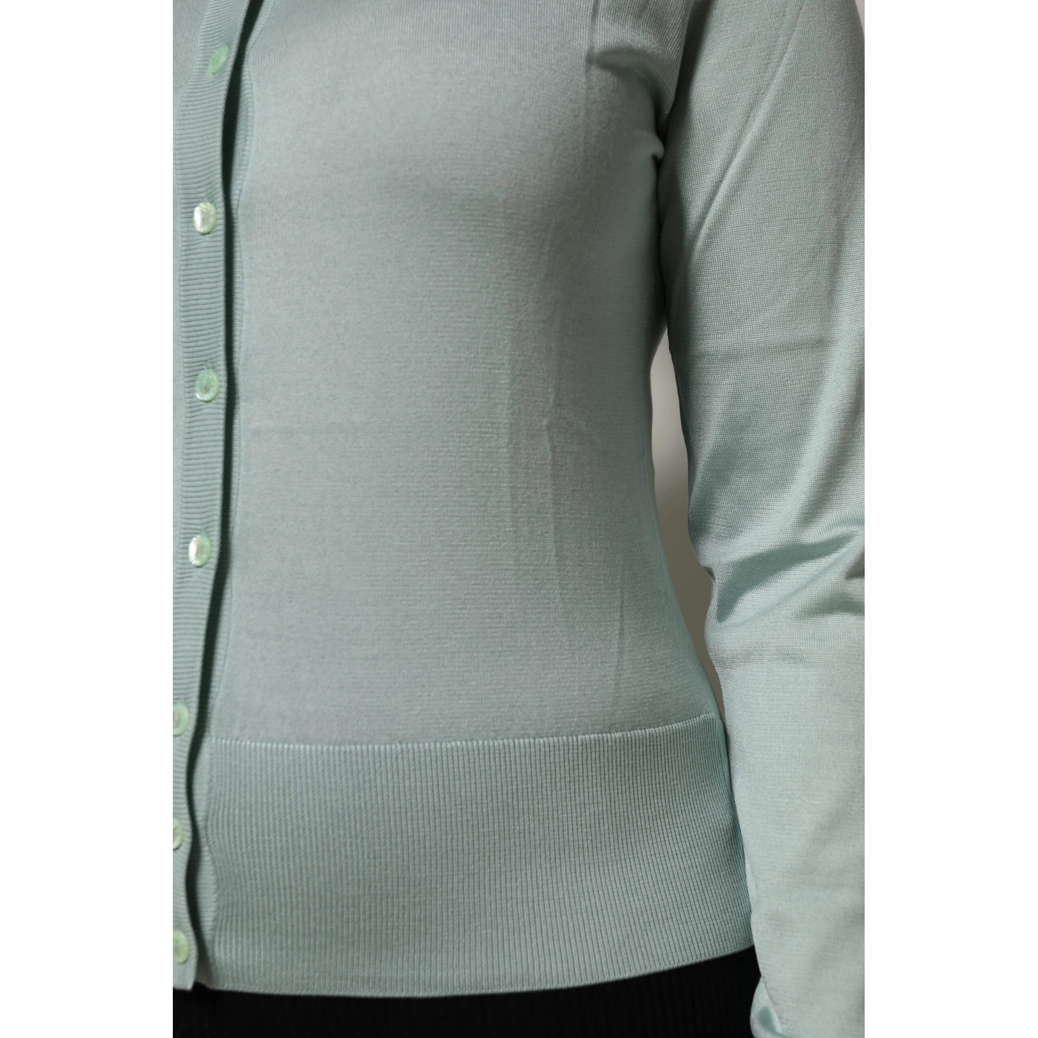 Light Green Silk Button Down Cardigan Sweater