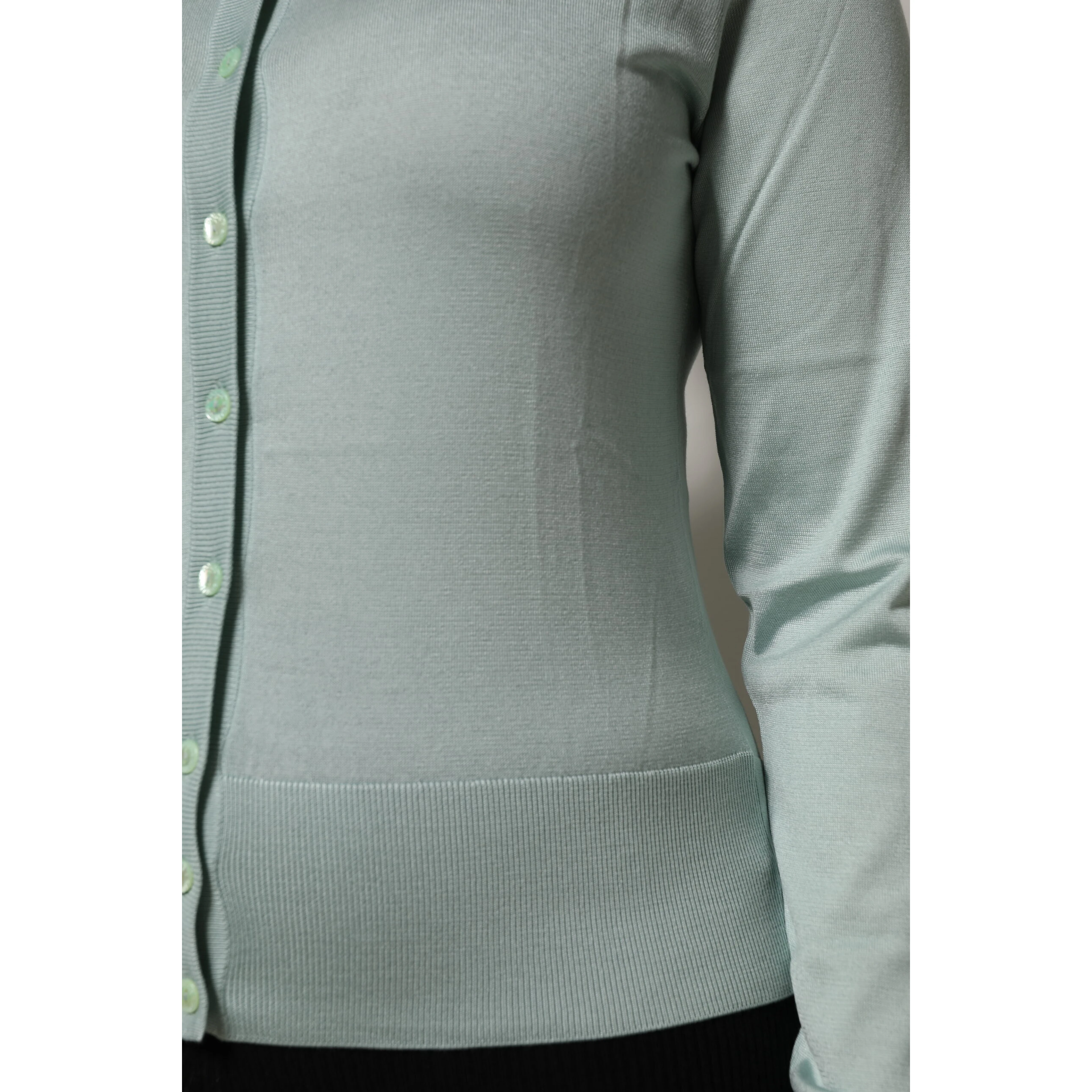 Light Green Silk Button Down Cardigan Sweater
