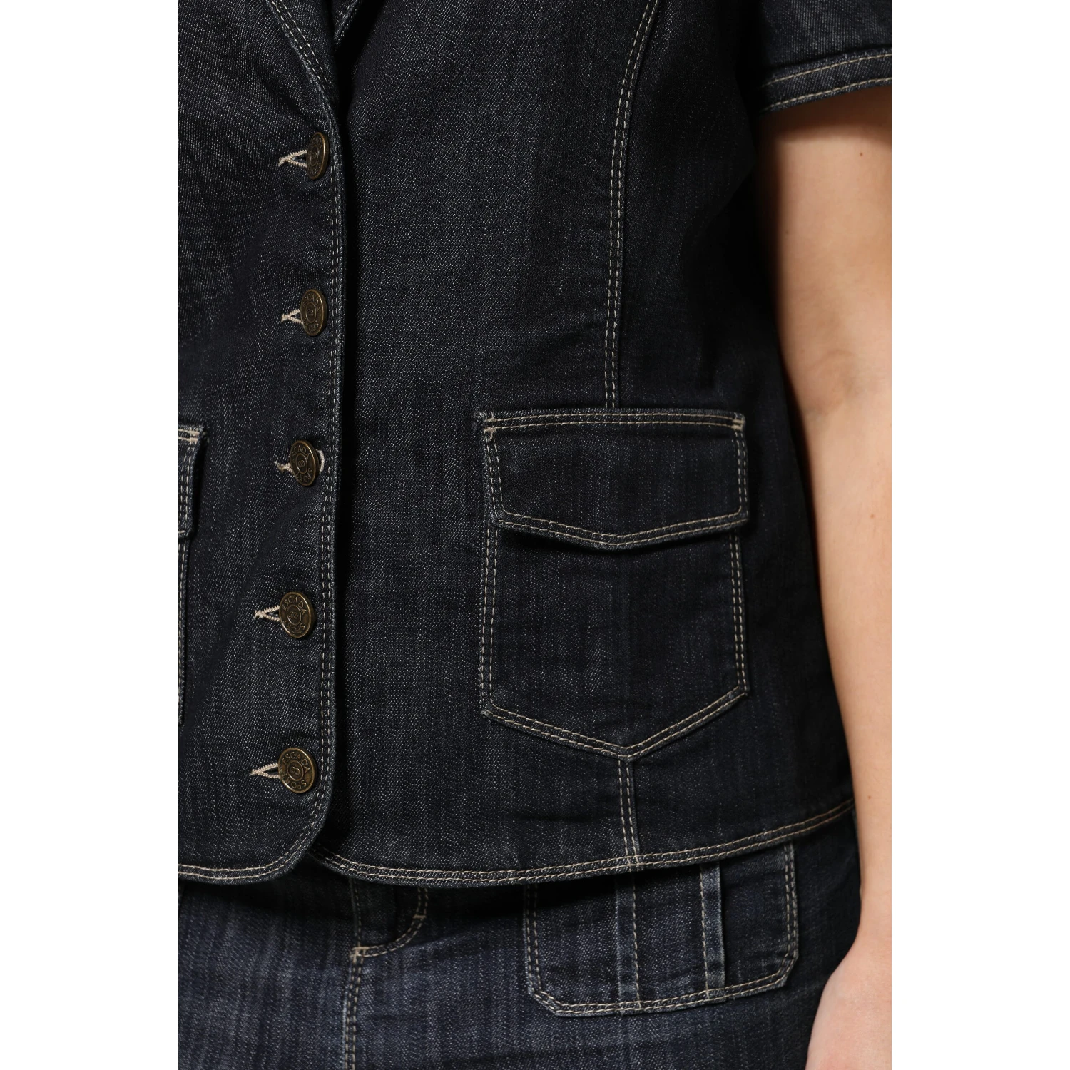 Black Cotton Blend Denim Top Skirt Casual Set