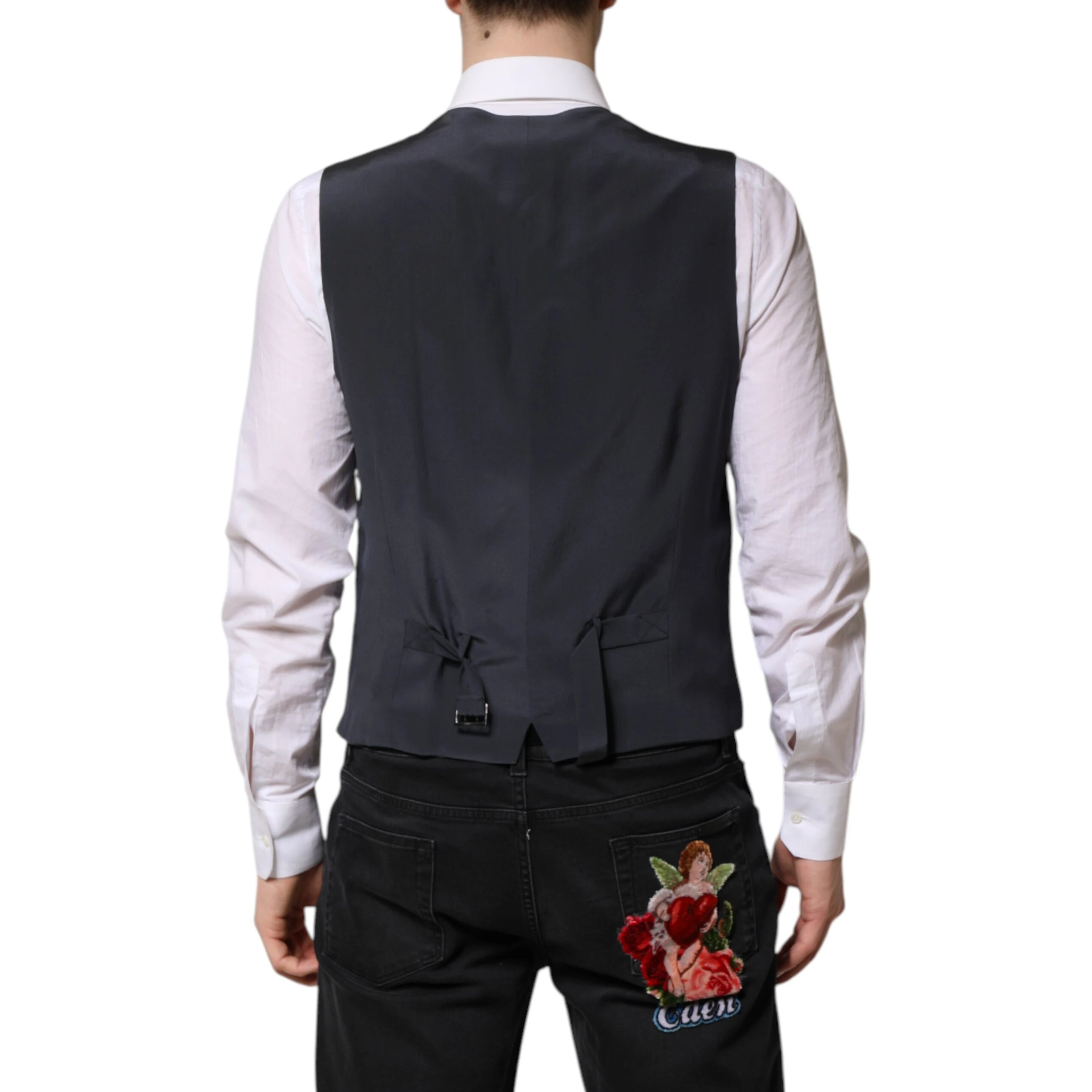 Gray Plaid Wool Formal Dress Waistcoat Vest