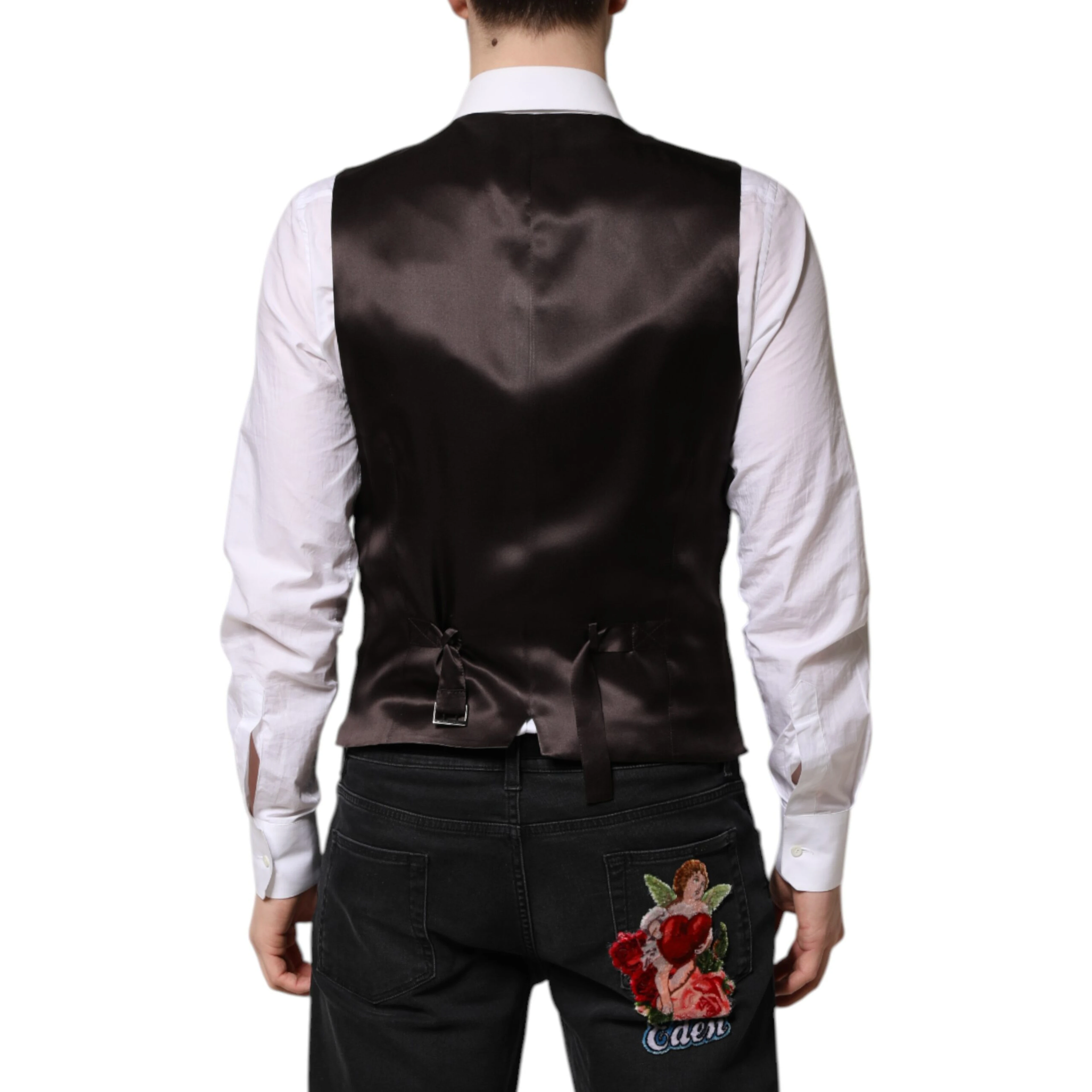 Black Stripes Wool Formal Men Waistcoat Vest