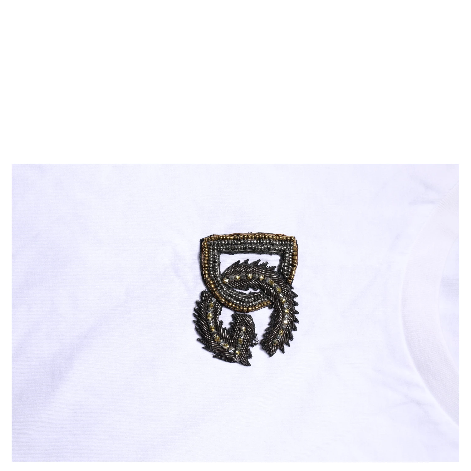 White Logo Embroidery Crew Neck T-shirt