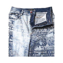 Blue Washed Print High Waist Denim Jeans