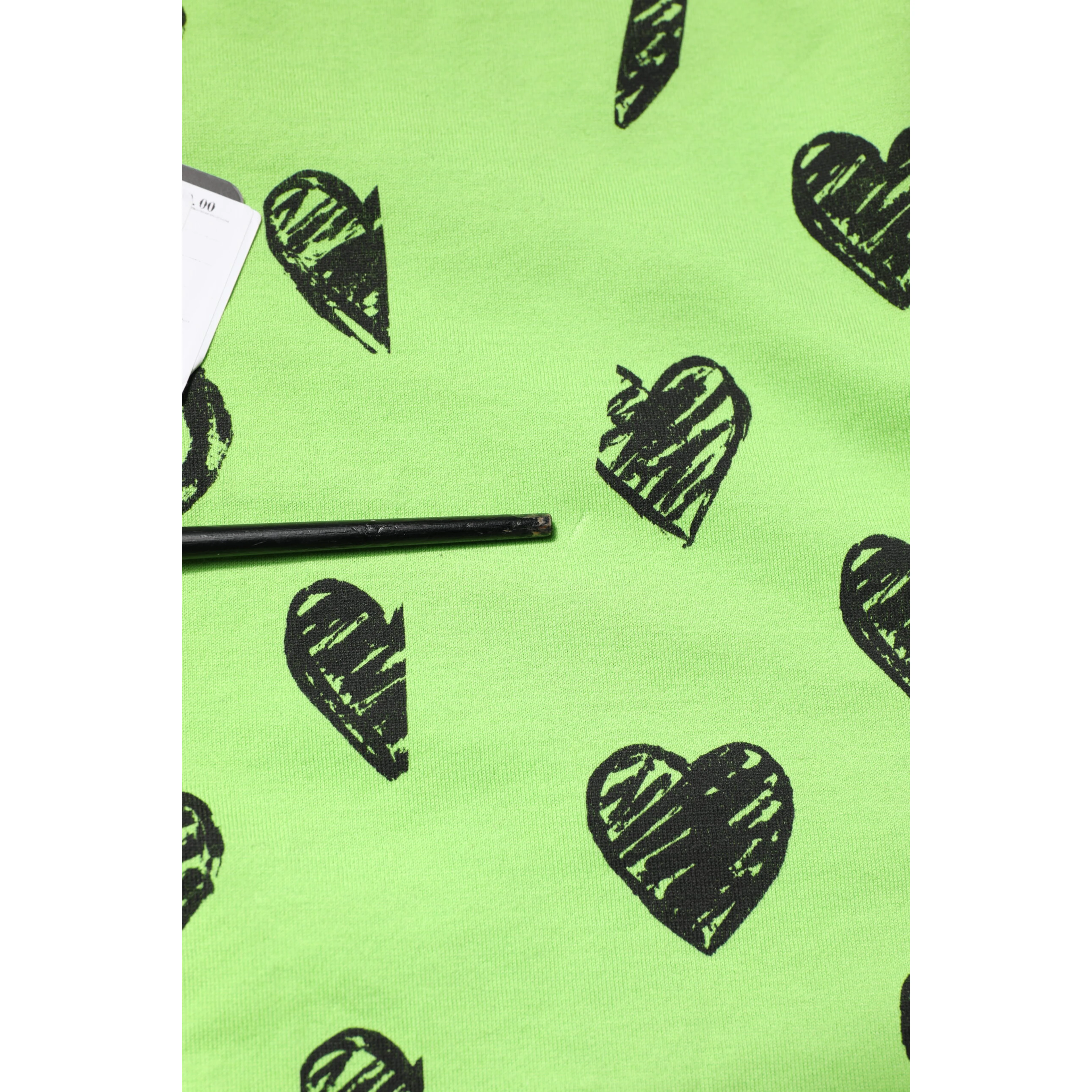 Green Heart Print Cotton Crew Neck T-shirt