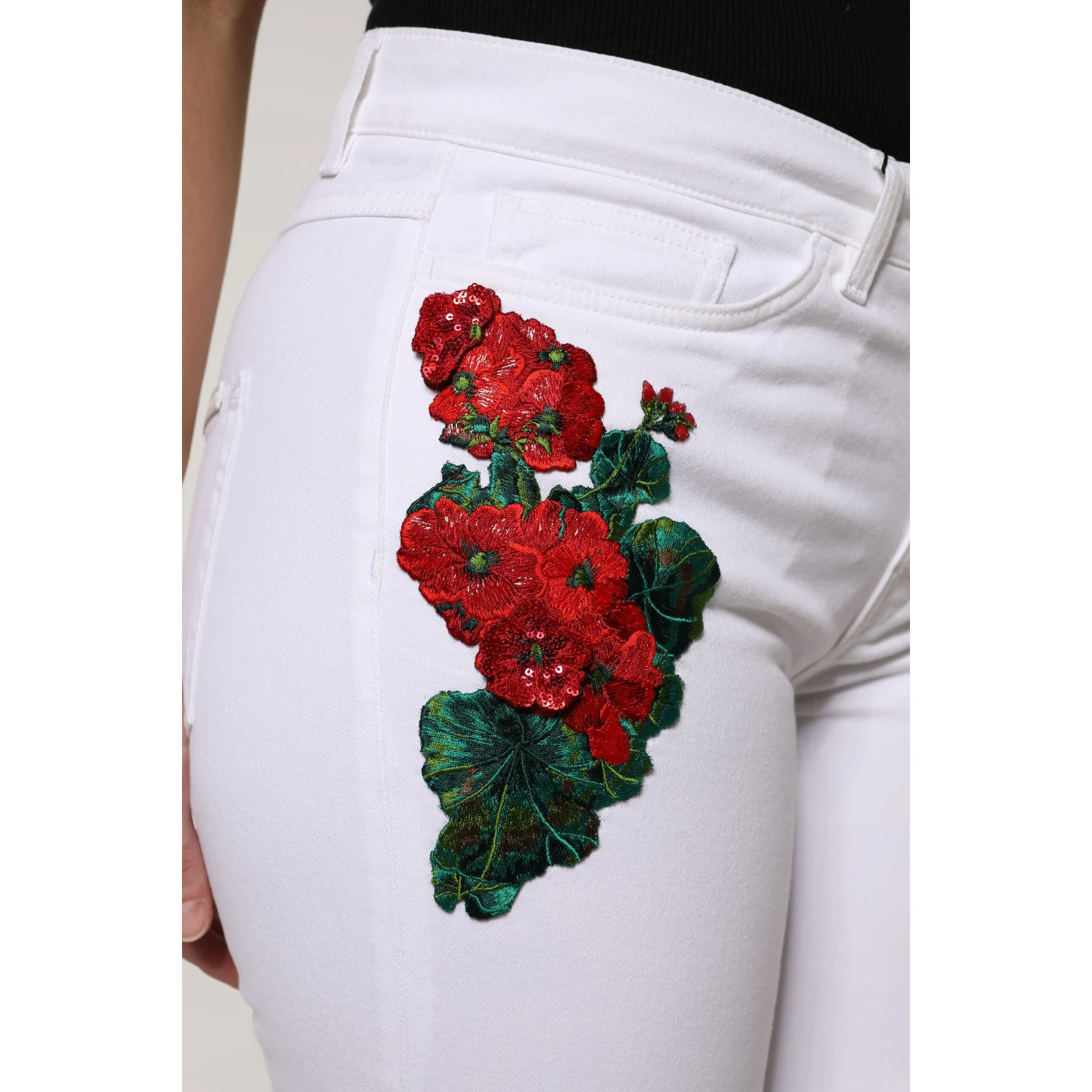 White Floral Sequined GIRLY Denim Jeans