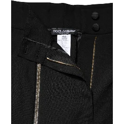 Black Wool High Waist Zipper Tapered Pants