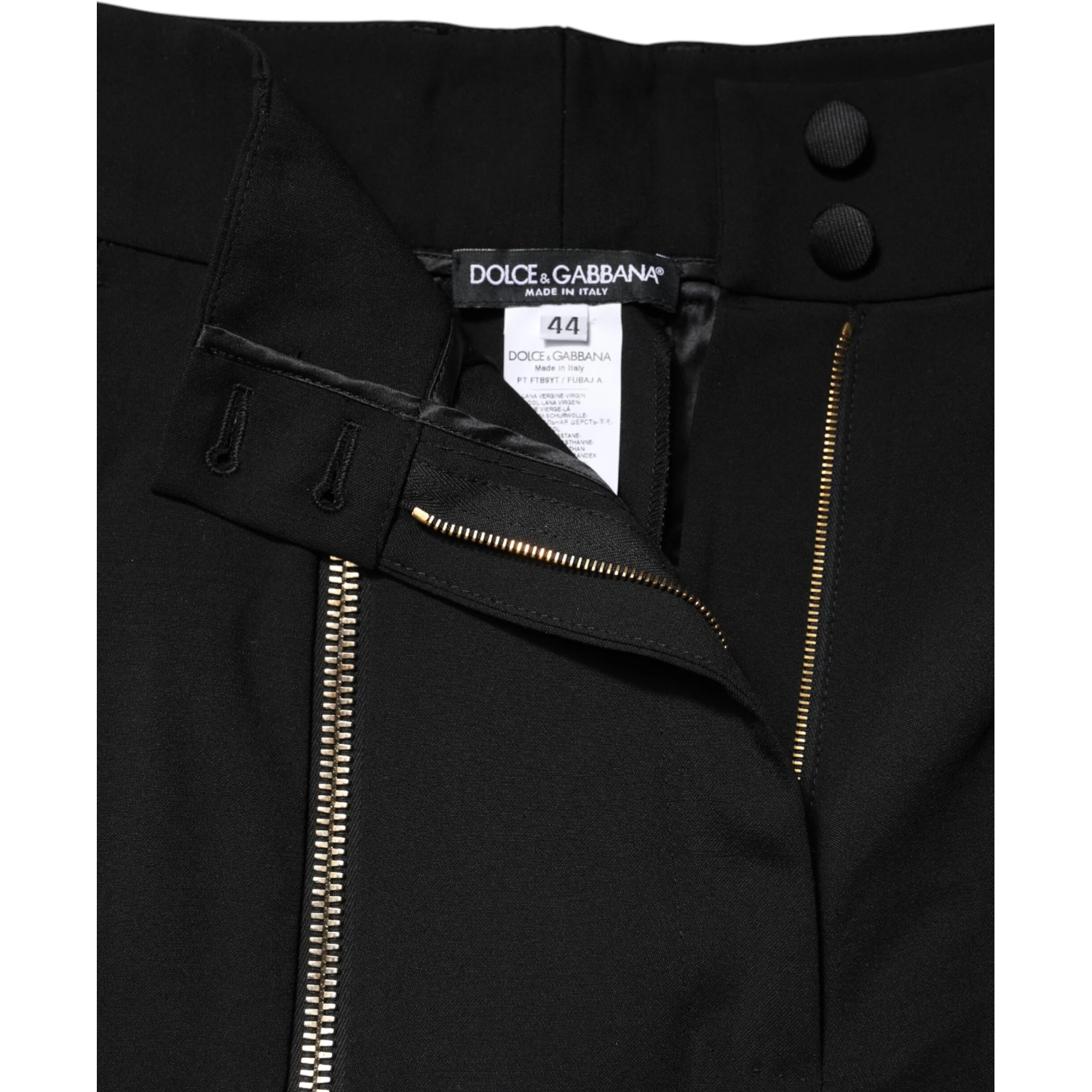 Black Wool High Waist Zipper Tapered Pants